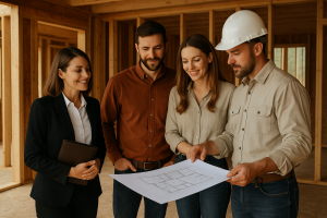 Realtor and builder reviewing custom home plans in north Texas